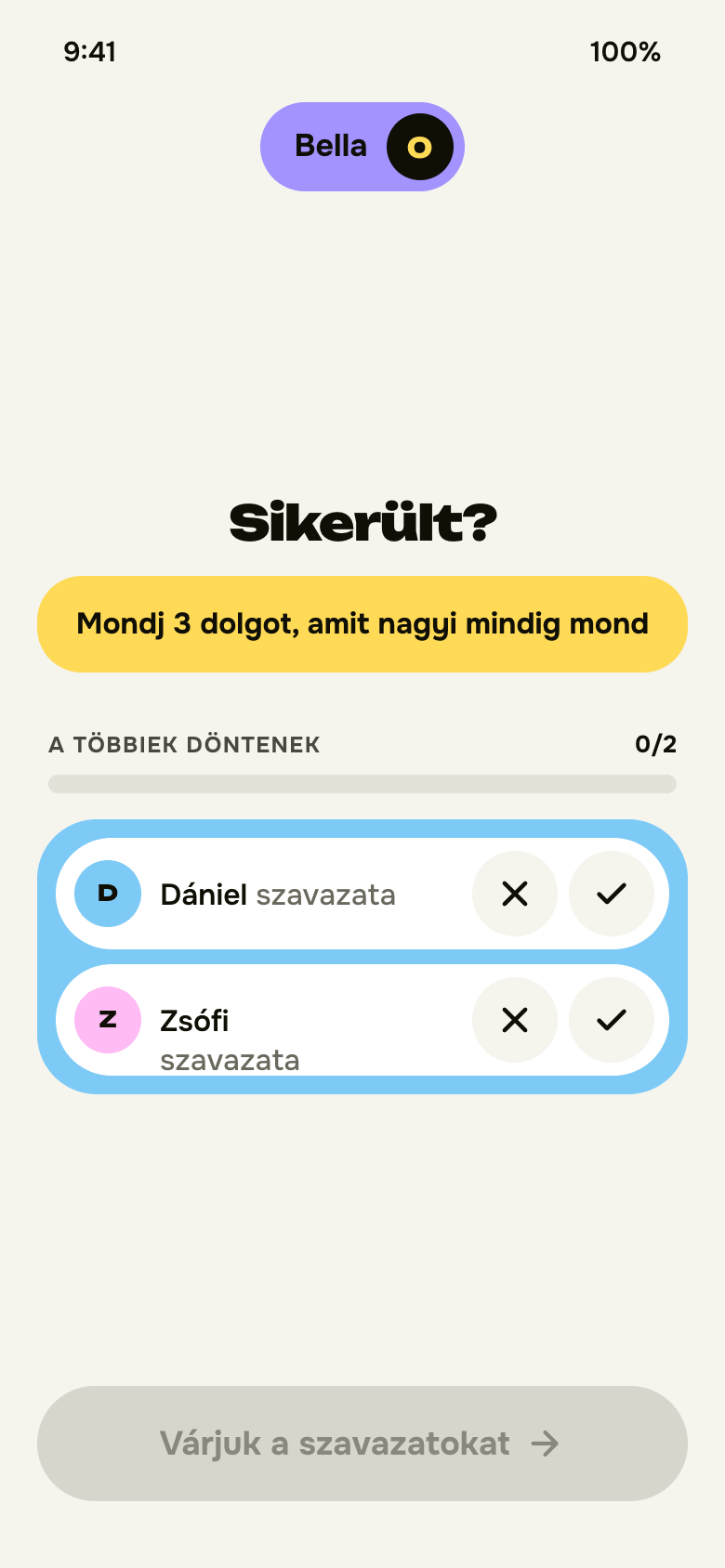 Sikerült? szavazás a többi játékostól
